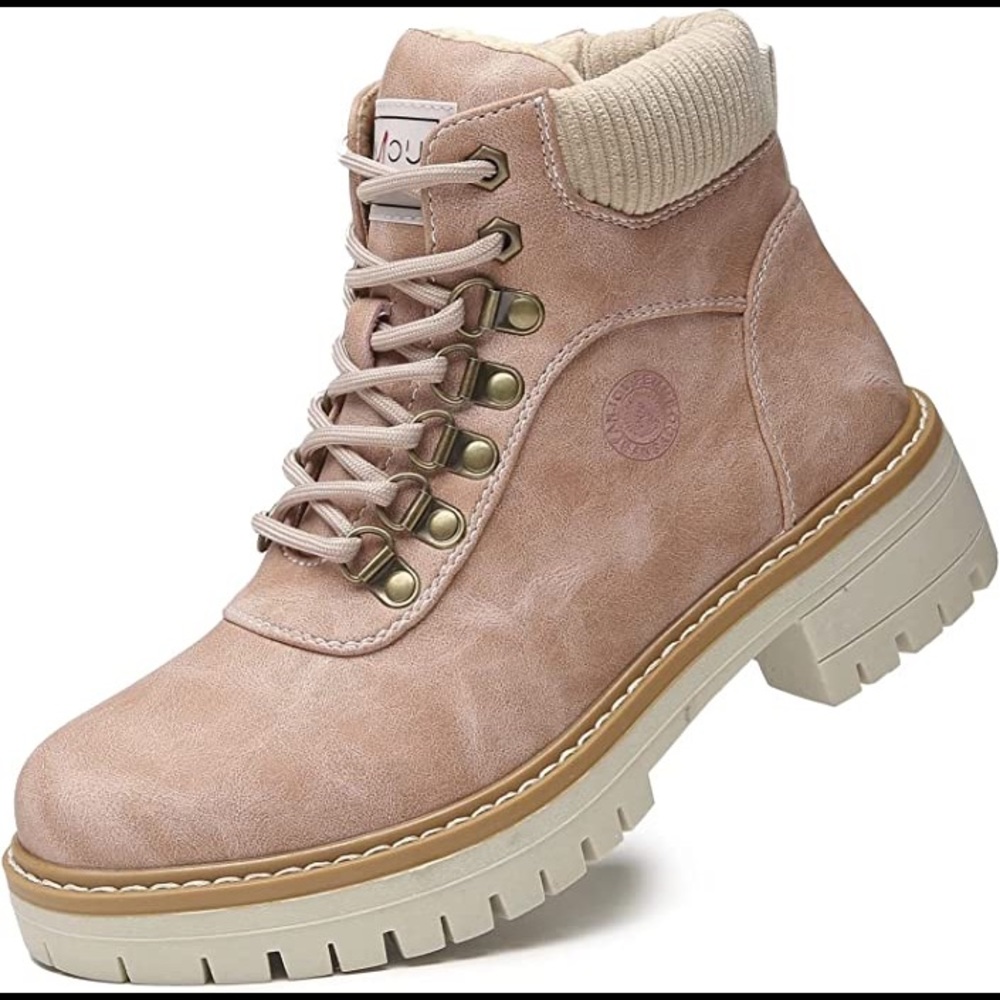 New Womens Cold Resistant Fur Lined Snow Boots Multiple Sizes Pink - Picture 2 of 2